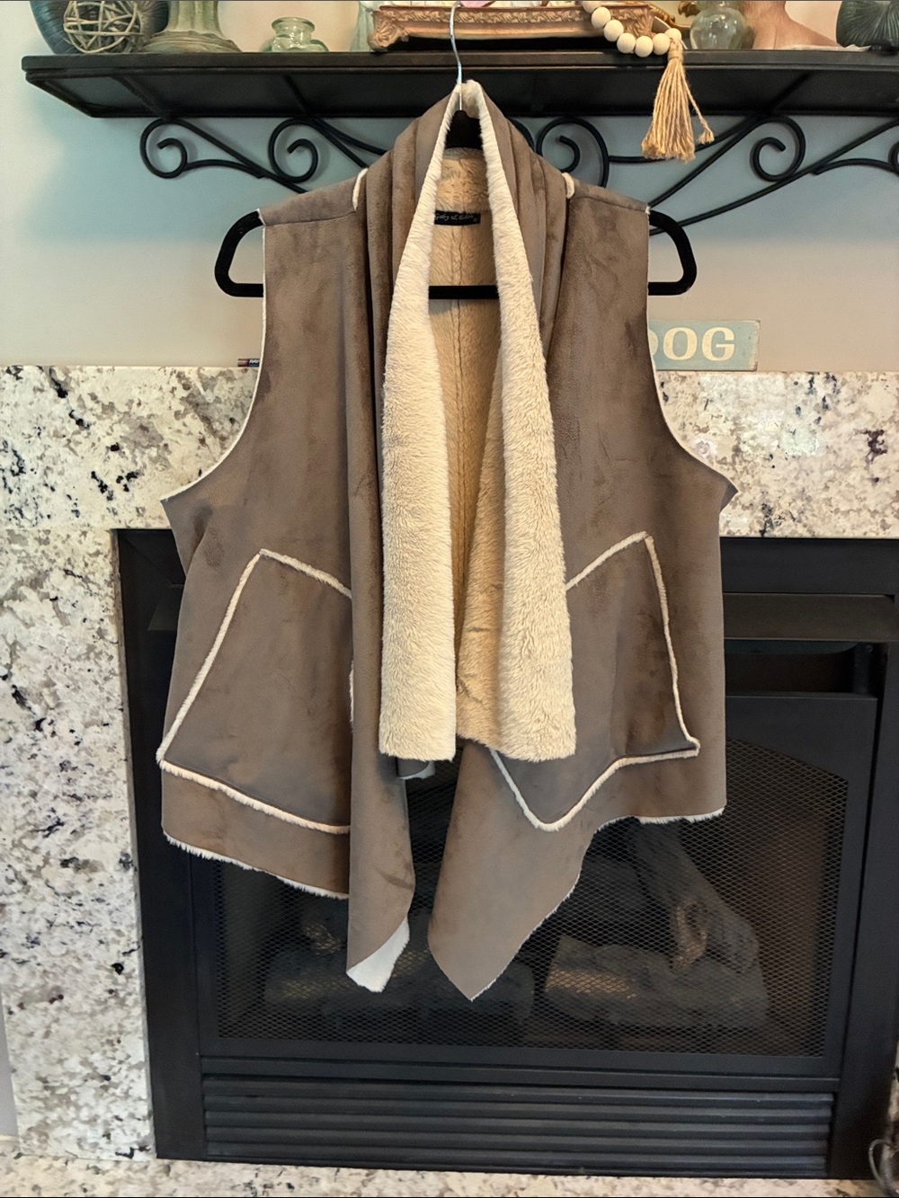 Gaby & Eden casual oversized swing faux suede/fur outerwear vest pockets